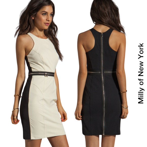 Milly of New York Dresses & Skirts - Milly of New York Italian Power Stretch Black Ecru Cream Race Dress Size 4